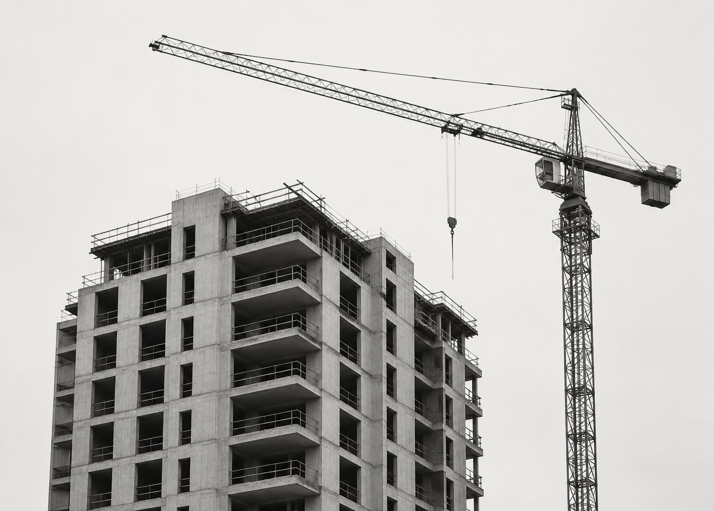 Edifício residencial em construção com guindaste